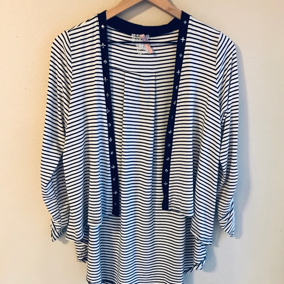 Mauve Tops - Mauve Cardigan Sweater Black White Striped Studded Detail Women’s Size Large